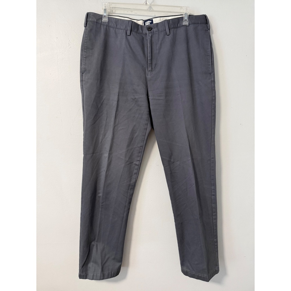 Lands End No Iron Traditional Fit Chinos Gray‎ Cotton Flat Front Pants 40x33